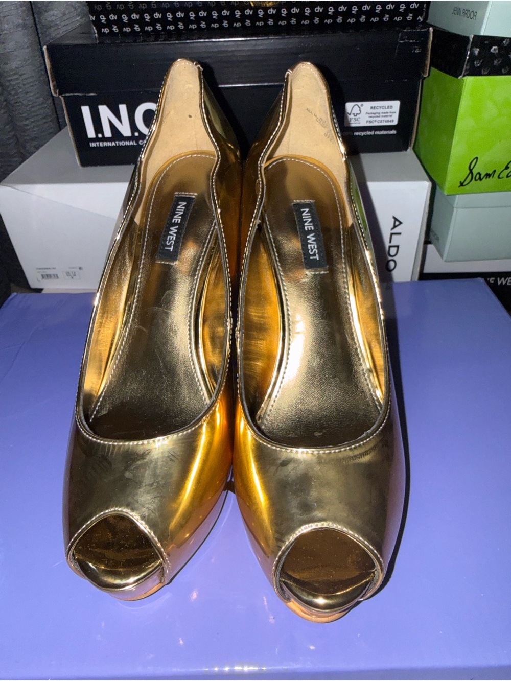 Nine West Metallic Gold Peep-Toe Pumps